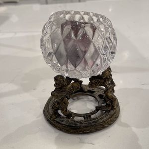 Chrystal votive holder with Cherub Angel base. EUC